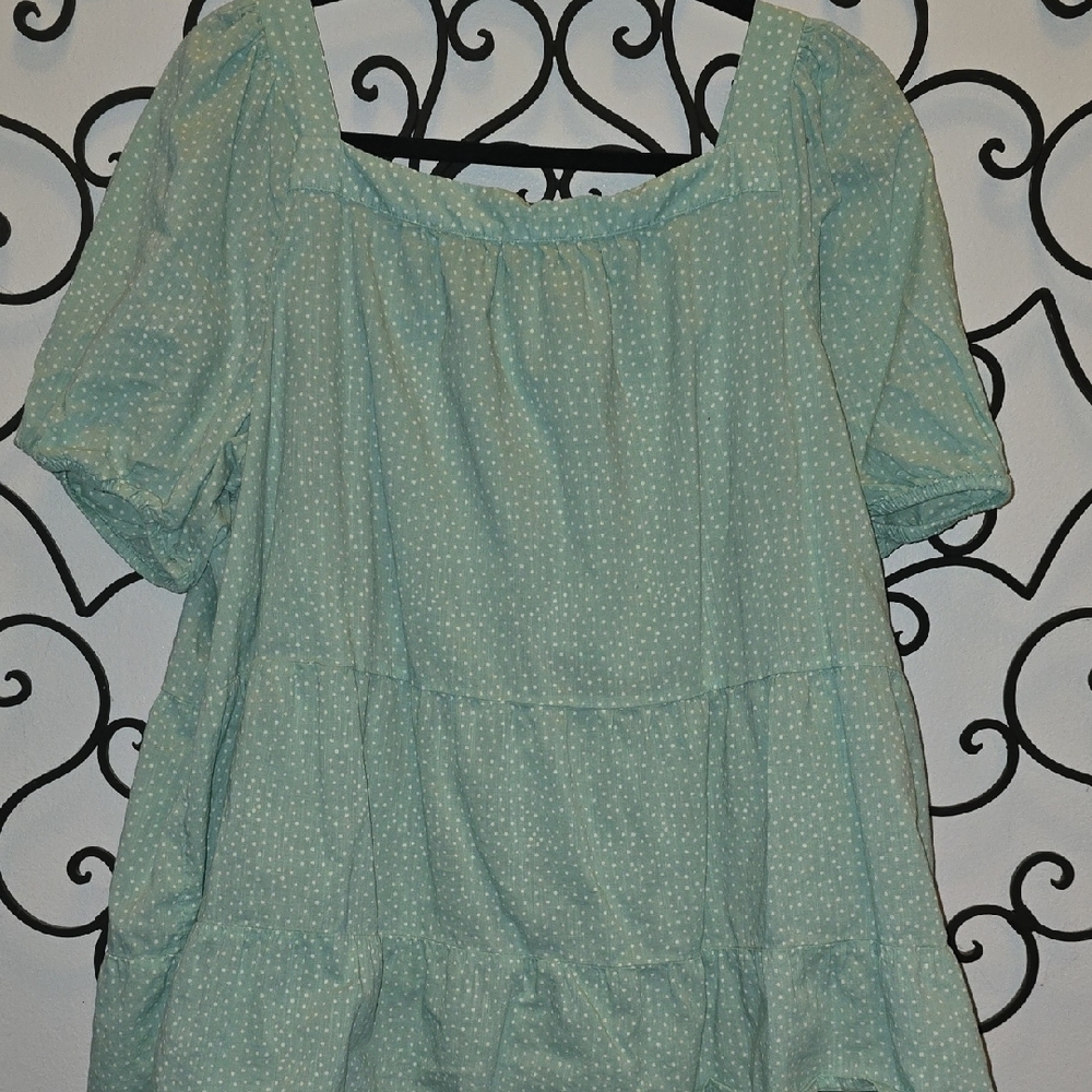 LOFT Green Puff Sleeve Smocked Blouse - Picture 5 of 6